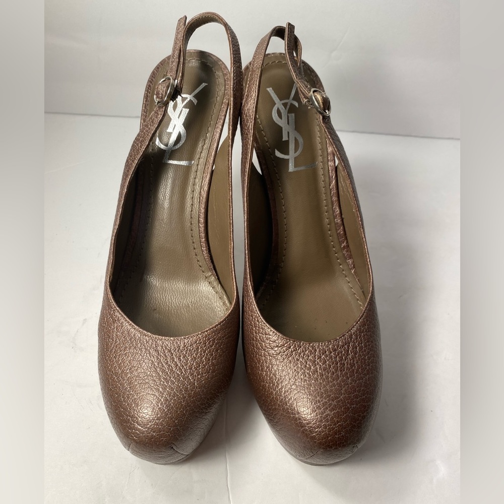 Ysl yves saint Laurent tribtoo slingback pumps heels metallic brown 36 - Picture 4 of 10
